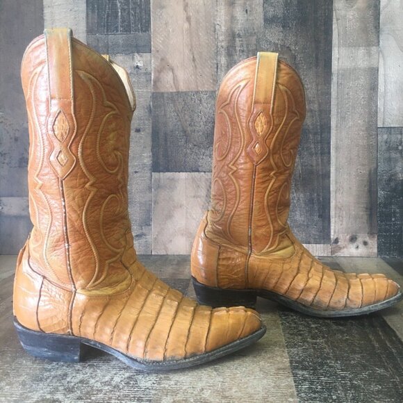 Los Altos Vintage Caiman Tail Western Cowboy Boots Mens 9 EE - Picture 11 of 12